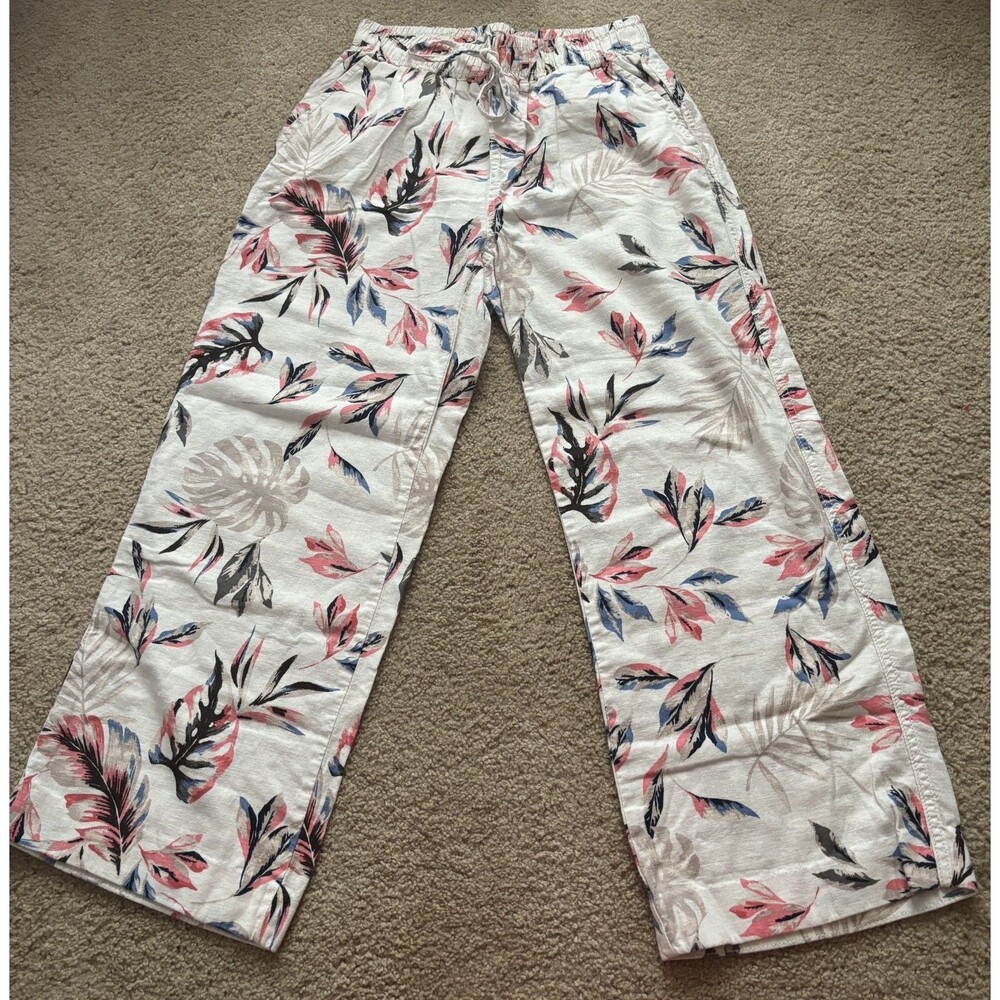Briggs Linen Blend  Wide Leg Floral Print Pants Women's Sz Small Boho Summer
